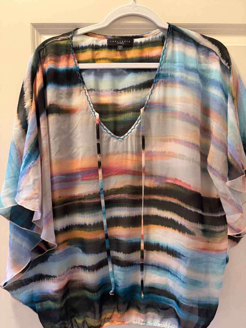 Sanctuary Women's Multicolor Watercolor Stripe V-Neck Top